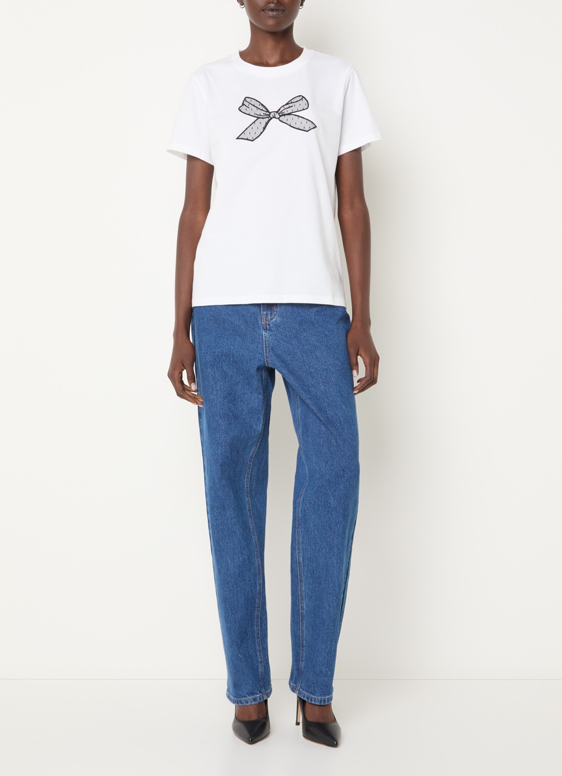 French Connection Bow T-shirt met print - voorkant 4 wit