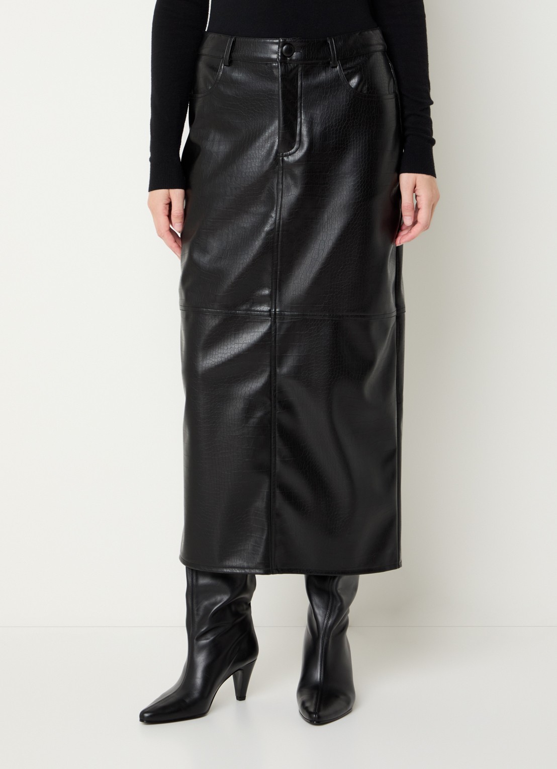 French Connection Brody midi rok van imitatieleer met crocostructuur - detail 4 zwart
