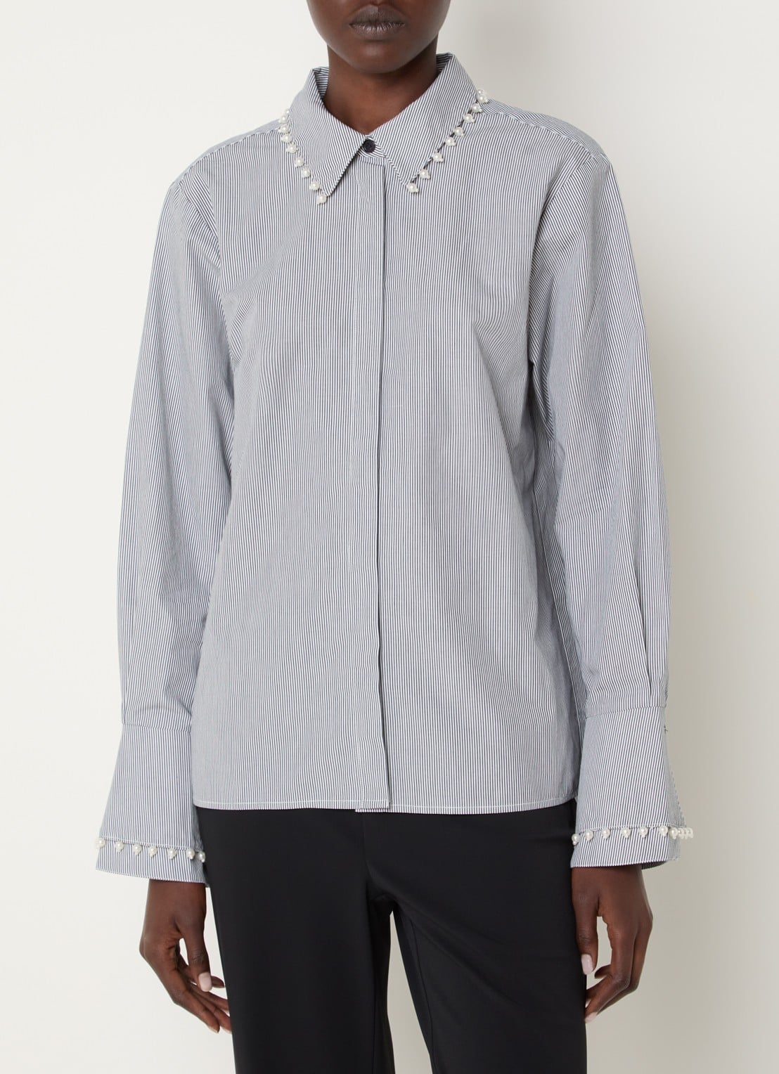 French Connection Cambria blouse met streepprint - detail donkerblauw