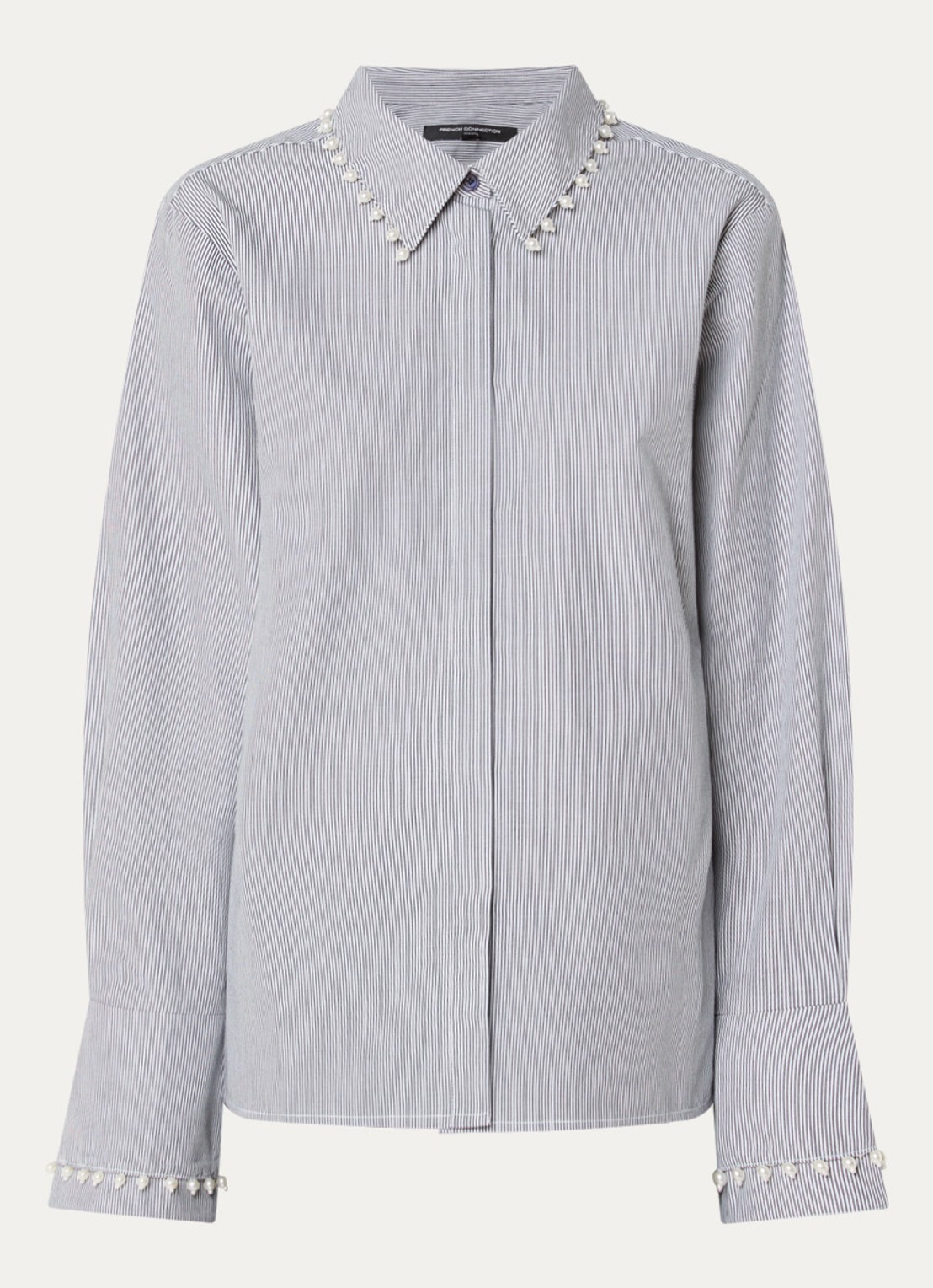 French Connection Cambria blouse met streepprint - voorkant 3 donkerblauw