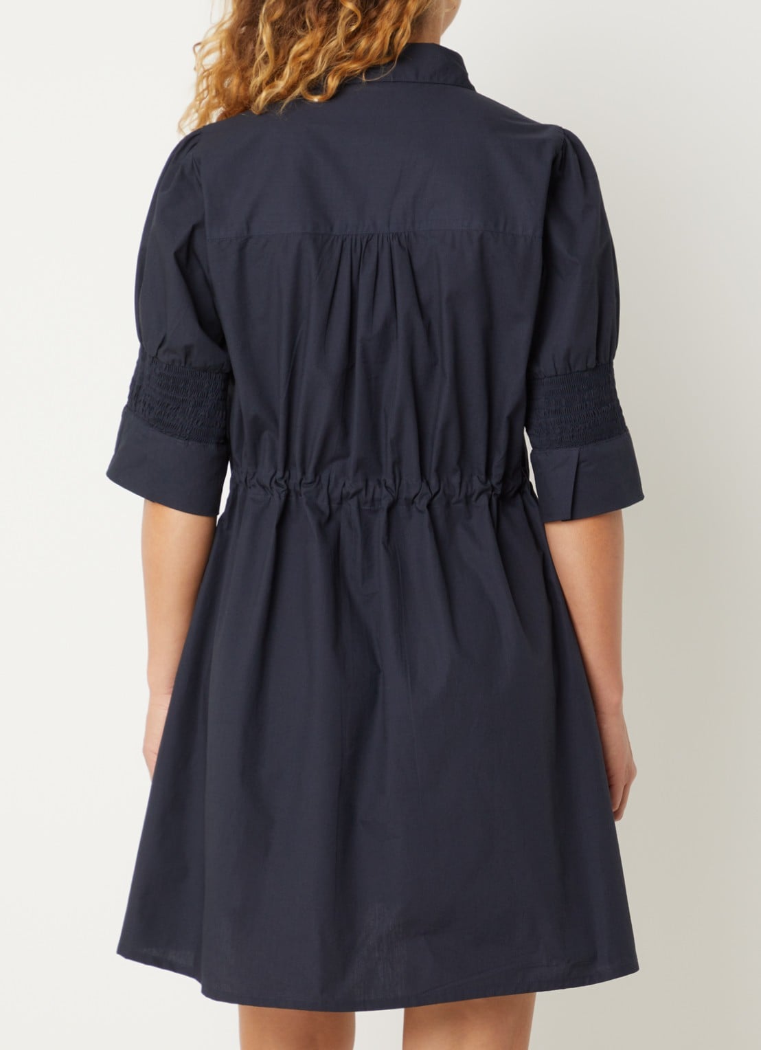 French Connection Cambria mini blousejurk met strikceintuur - achterkant 3 donkerblauw