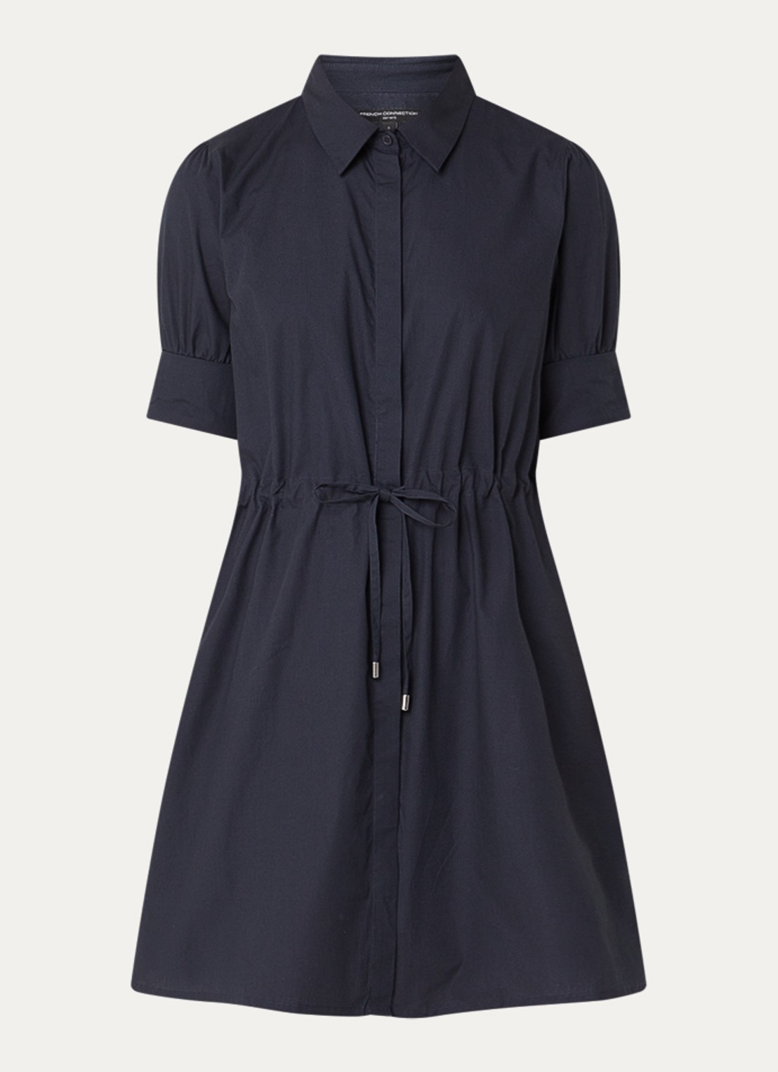 French Connection Cambria mini blousejurk met strikceintuur - voorkant donkerblauw