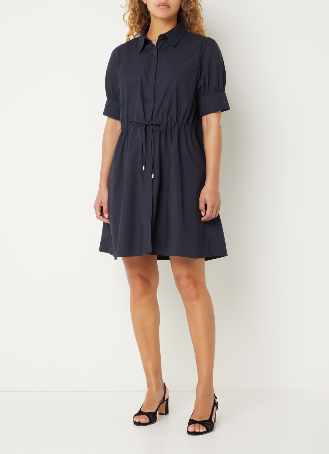 French Connection Cambria mini blousejurk met strikceintuur - voorkant 2 donkerblauw