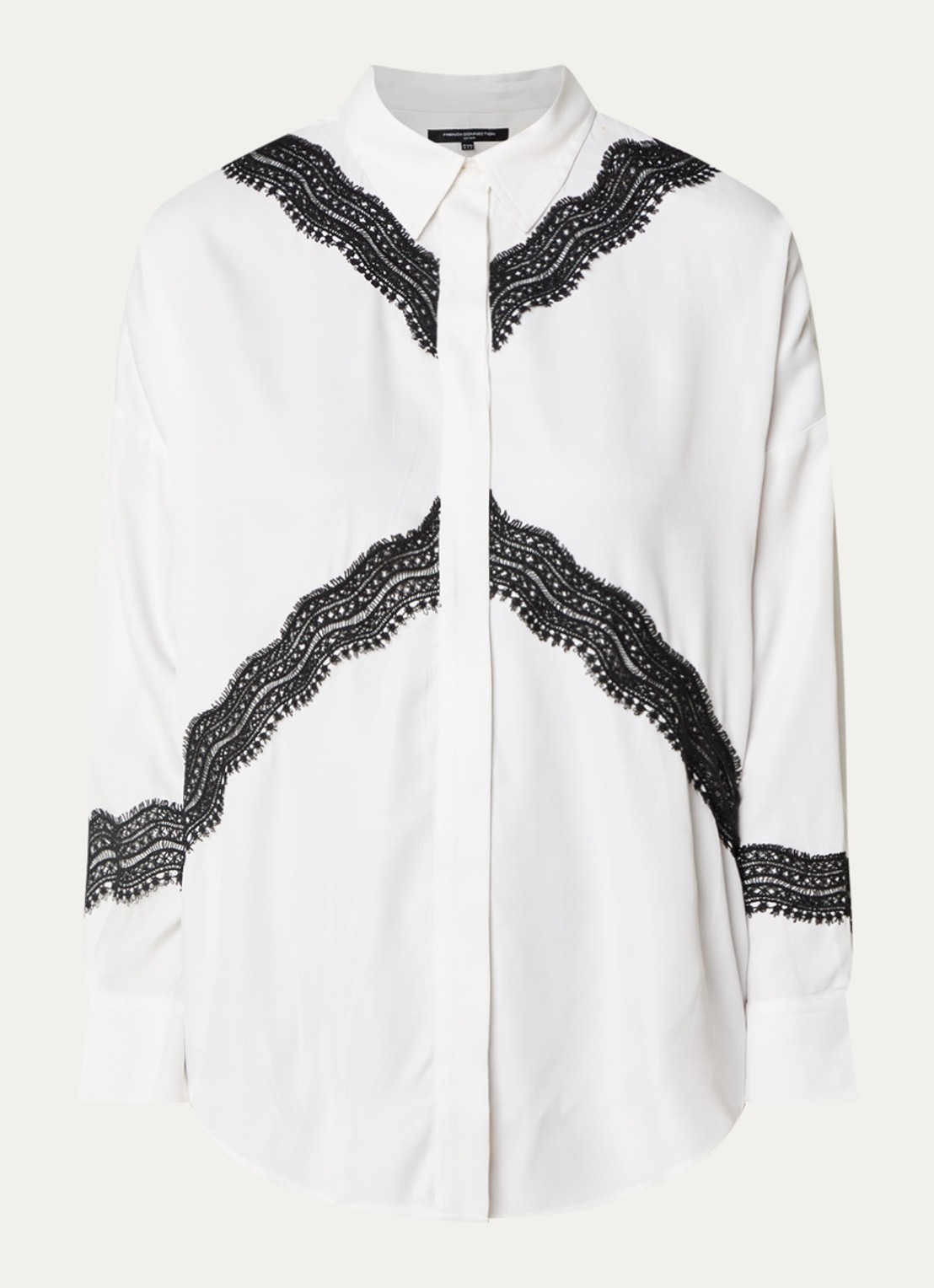 French Connection Candice blouse met details van kant - voorkant 2 gebroken wit