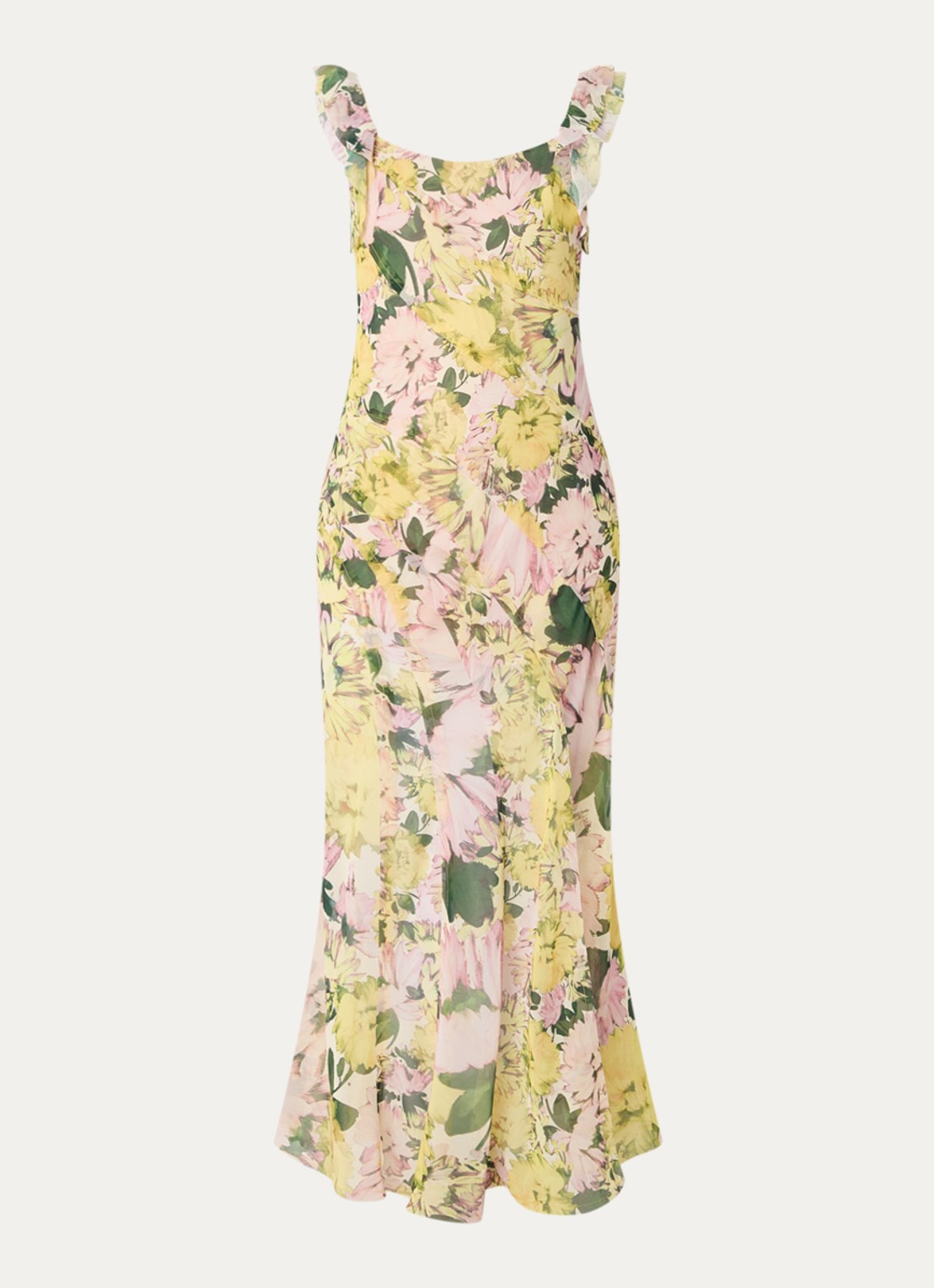 French Connection Carla maxi jurk met bloemenprint en split - voorkant 2 okergeel