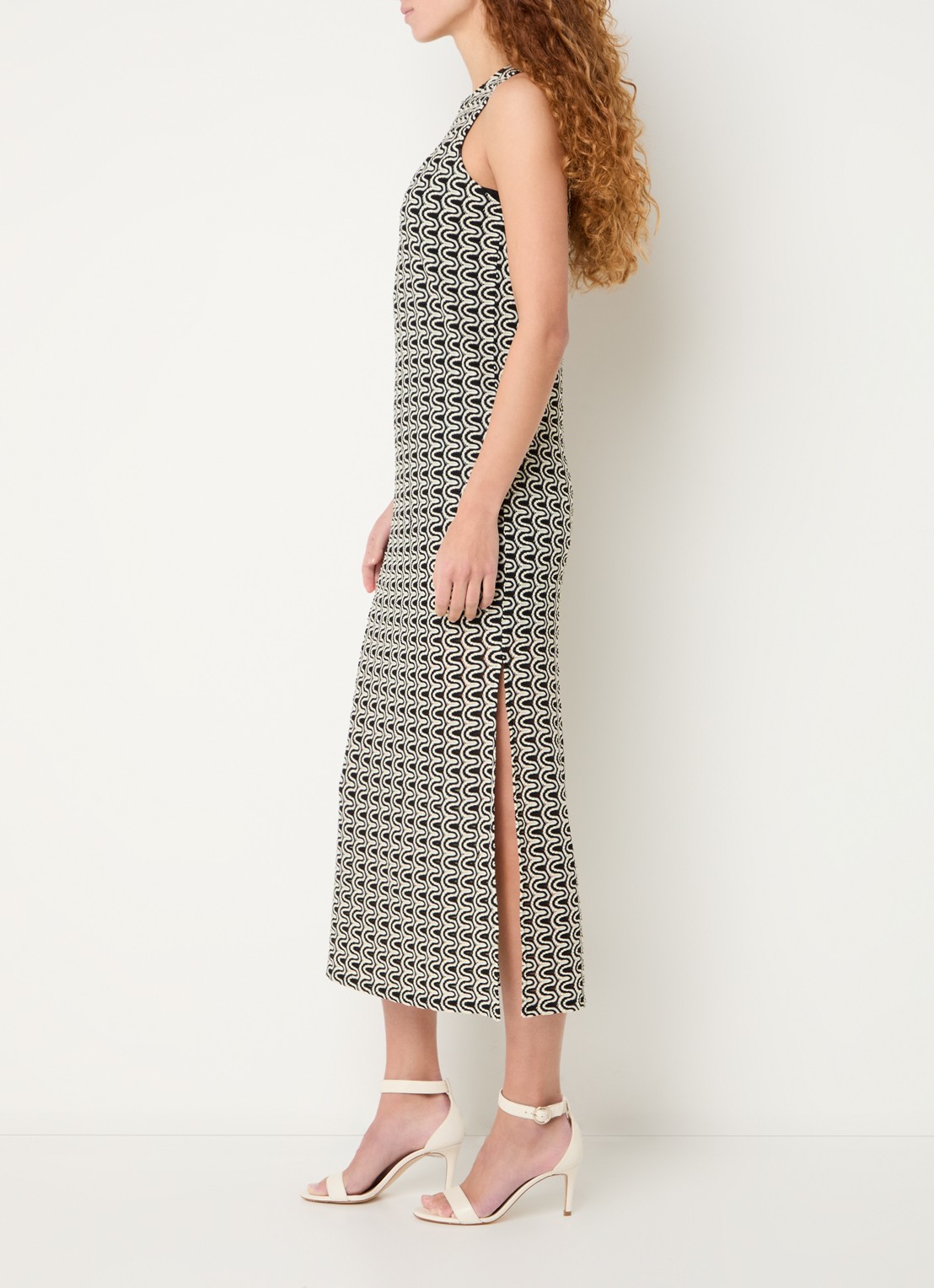 French Connection Carly midi jurk met structuur - voorkant 2 zwart