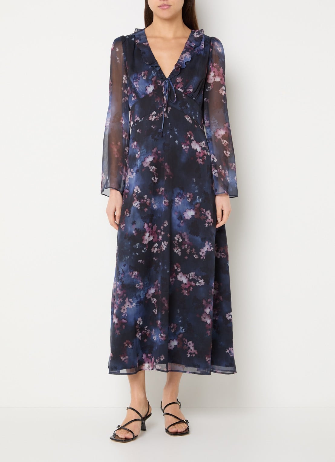 French Connection Clara midi tuniekjurk met bloemenprint - detail 3 donkerblauw