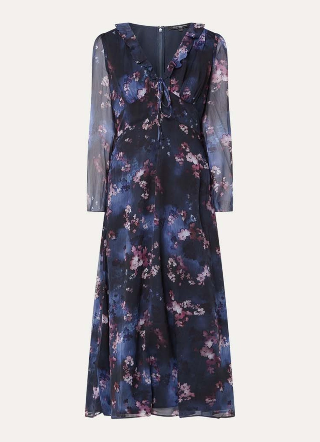 French Connection Clara midi tuniekjurk met bloemenprint - voorkant donkerblauw