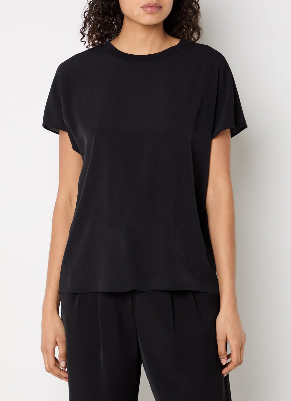 French Connection Crepe T-shirt met ronde hals - detail 2 zwart