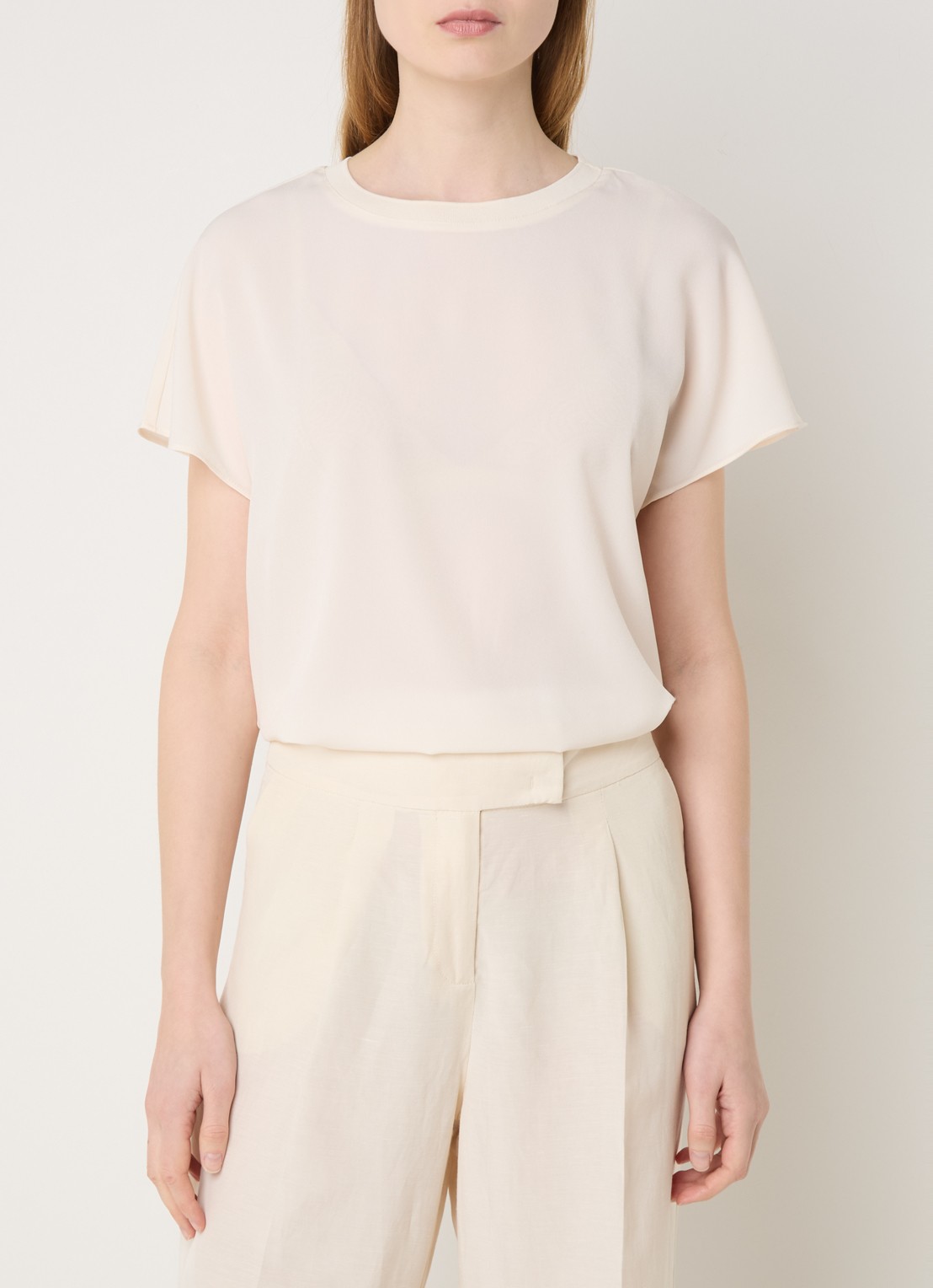 French Connection Crepe T-shirt met ronde hals - detail 2 creme