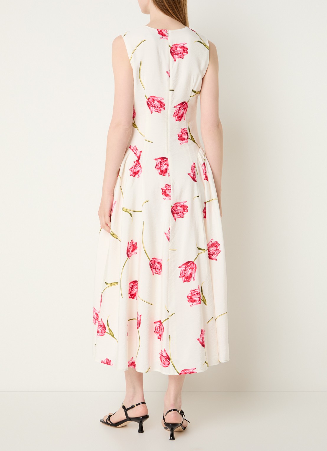 French Connection Cressida midi jurk met bloemenprint - achterkant creme