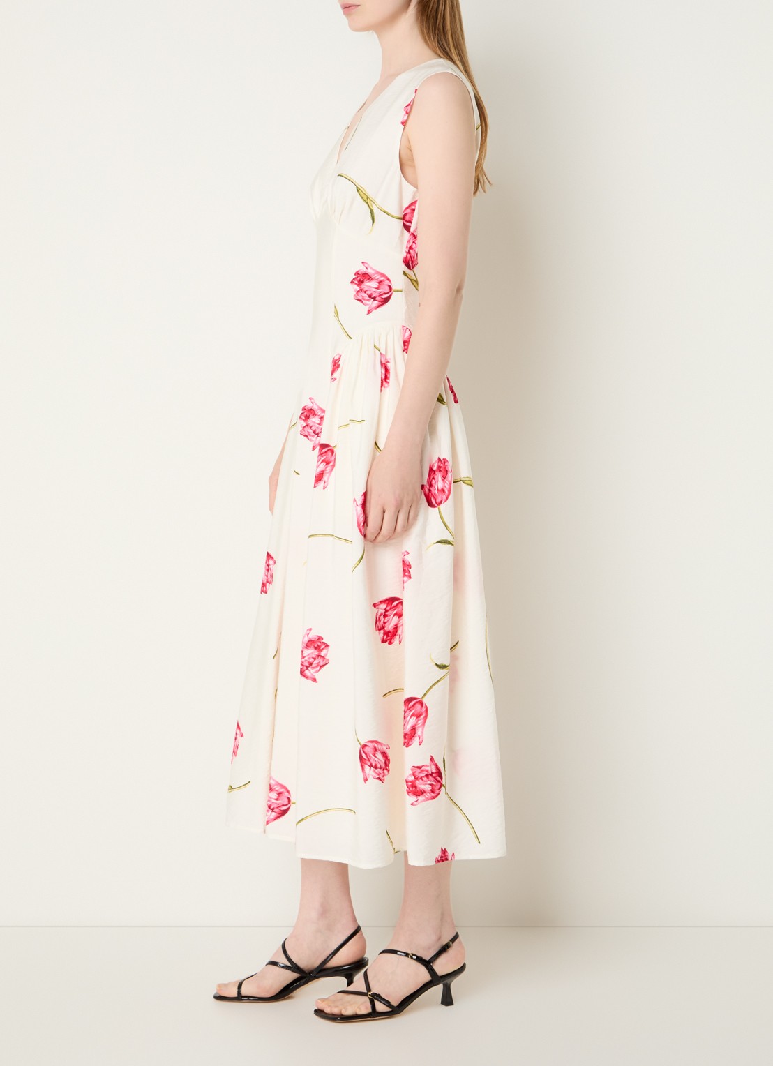 French Connection Cressida midi jurk met bloemenprint - voorkant 4 creme