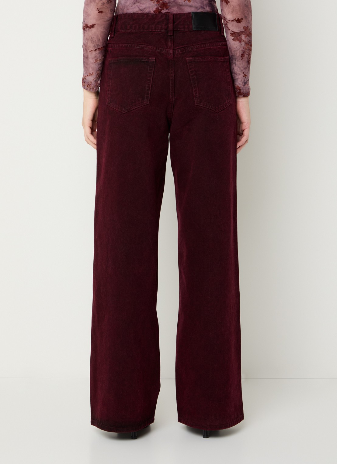 French Connection Dallas high waist straight leg jeans met gekleurde wassing - achterkant bordeauxrood