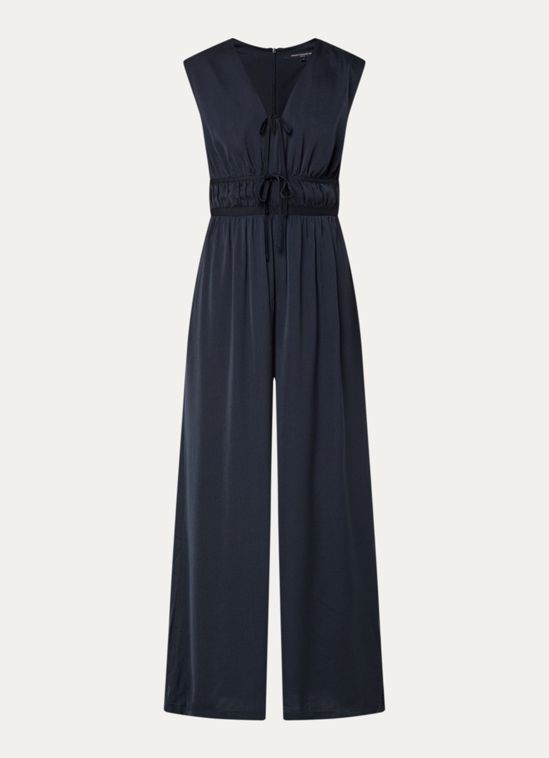 French Connection Damasco wide fit jumpsuit van satijn met V-hals - voorkant 3 donkerblauw