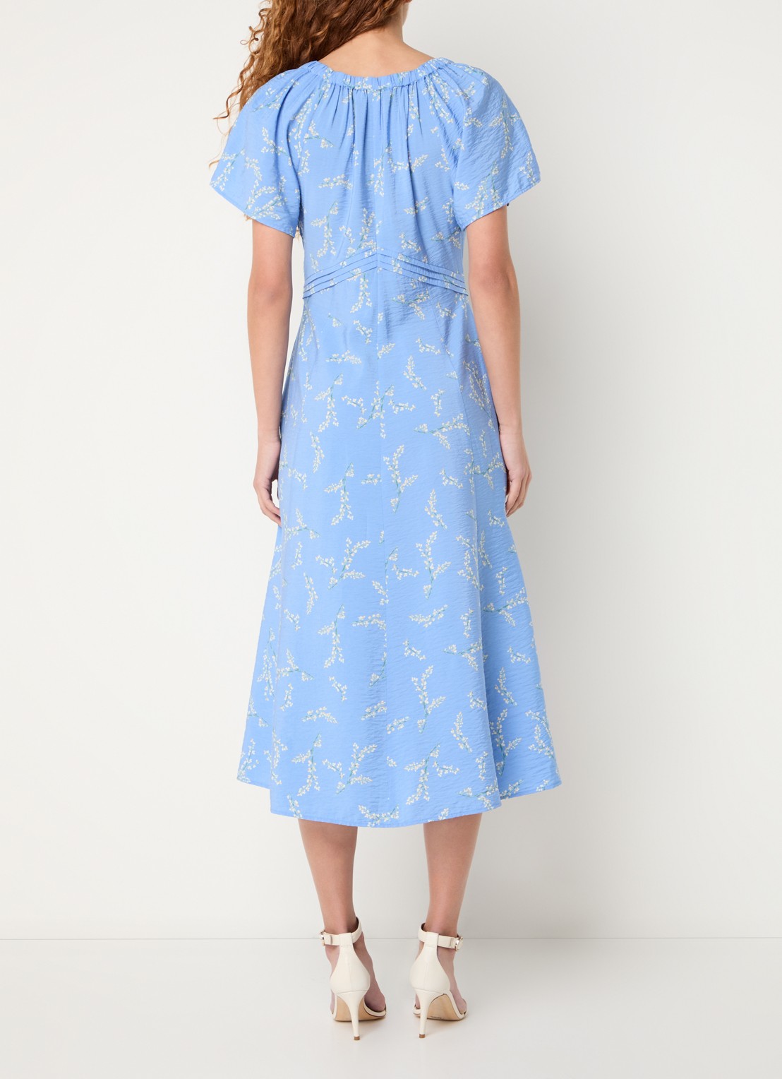 French Connection Daniella midi tuniekjurk met bloemenprint en V-hals - achterkant 3 blauw