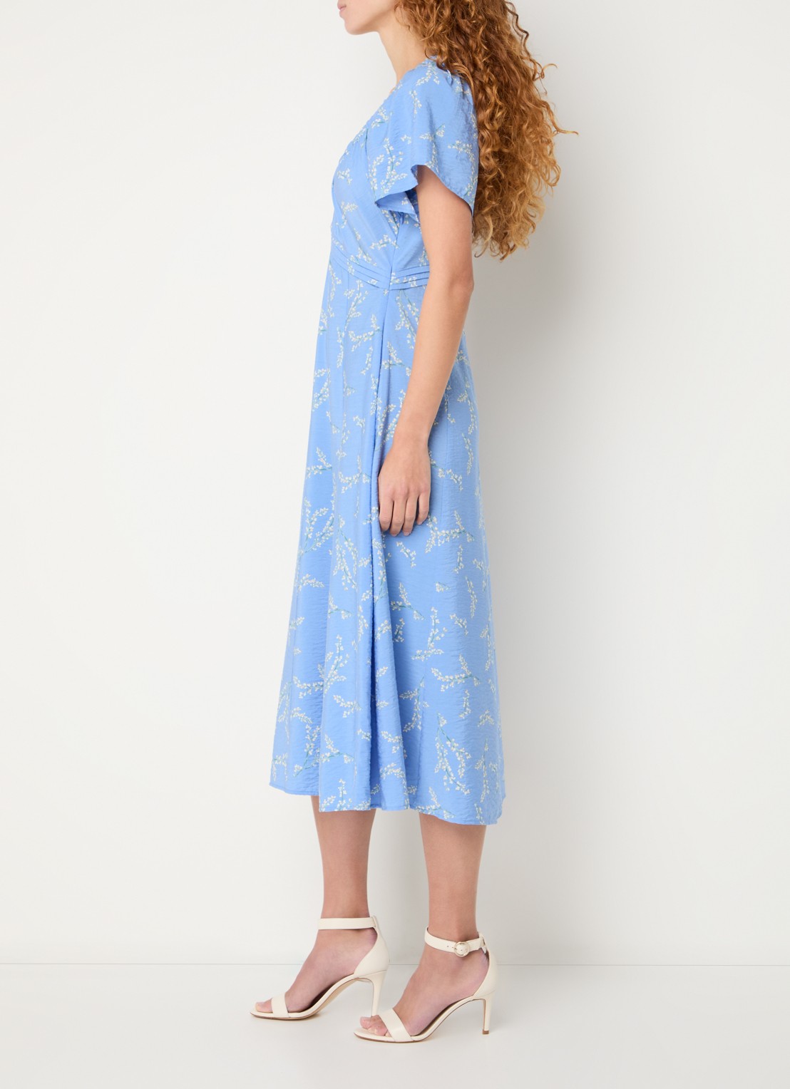 French Connection Daniella midi tuniekjurk met bloemenprint en V-hals - voorkant 2 blauw