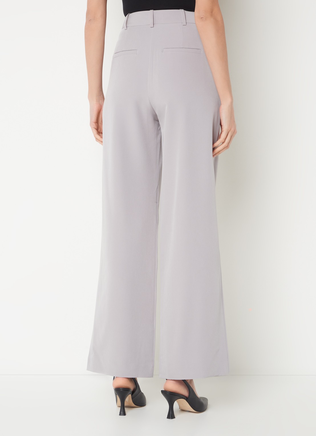 French Connection Echo high waist wide fit pantalon met steekzakken - achterkant 6 lichtgrijs