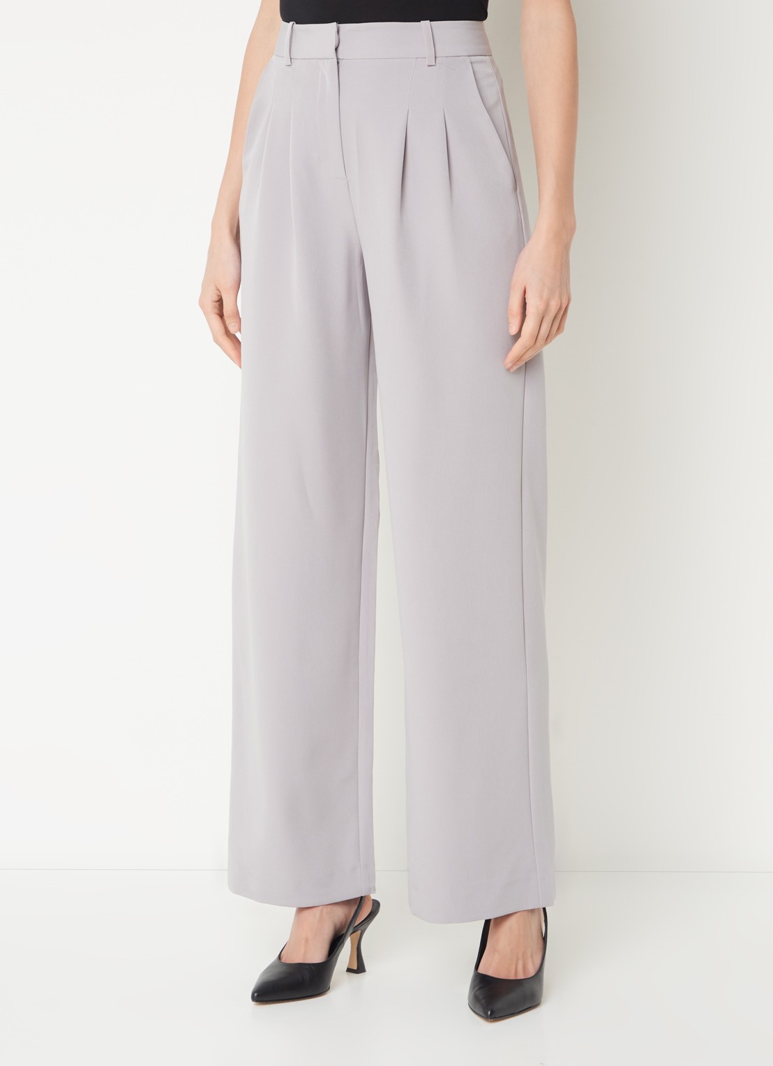 French Connection Echo high waist wide fit pantalon met steekzakken - detail 4 lichtgrijs