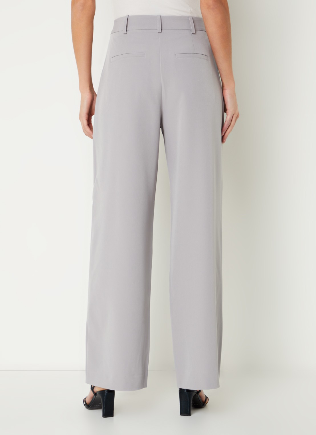 French Connection Echo high waist wide fit pantalon met steekzakken - achterkant 7 lichtgrijs