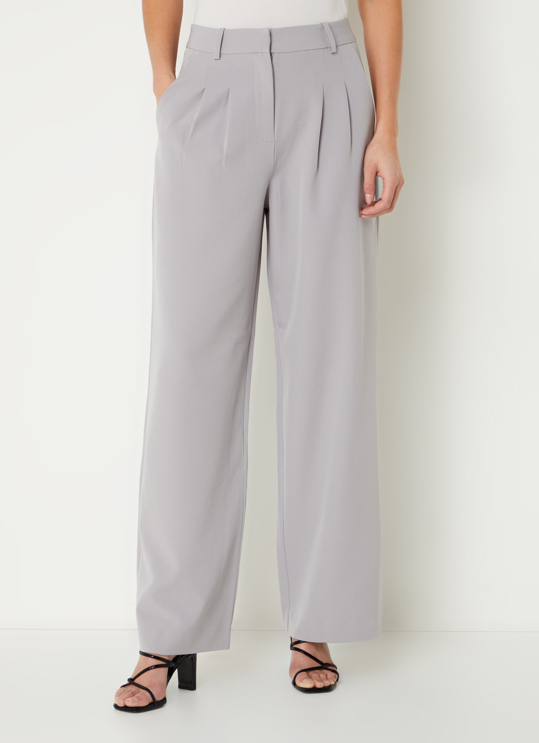 French Connection Echo high waist wide fit pantalon met steekzakken - detail 5 lichtgrijs