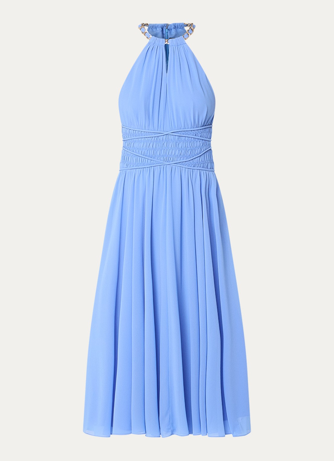 French Connection Eden midi jurk met smockwerk - voorkant 2 blauw