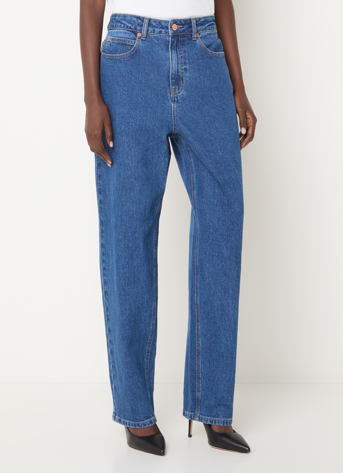 French Connection Elliot high waist straight leg jeans met medium wassing - detail 4 indigo