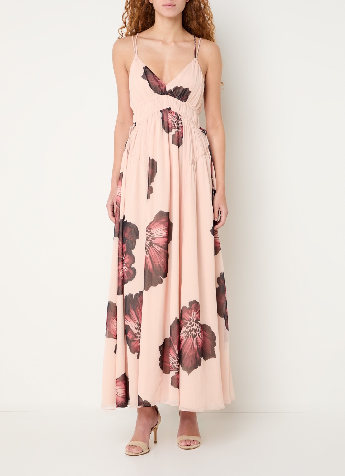 French Connection Elyse maxi jurk met bloemenprint - detail lichtroze