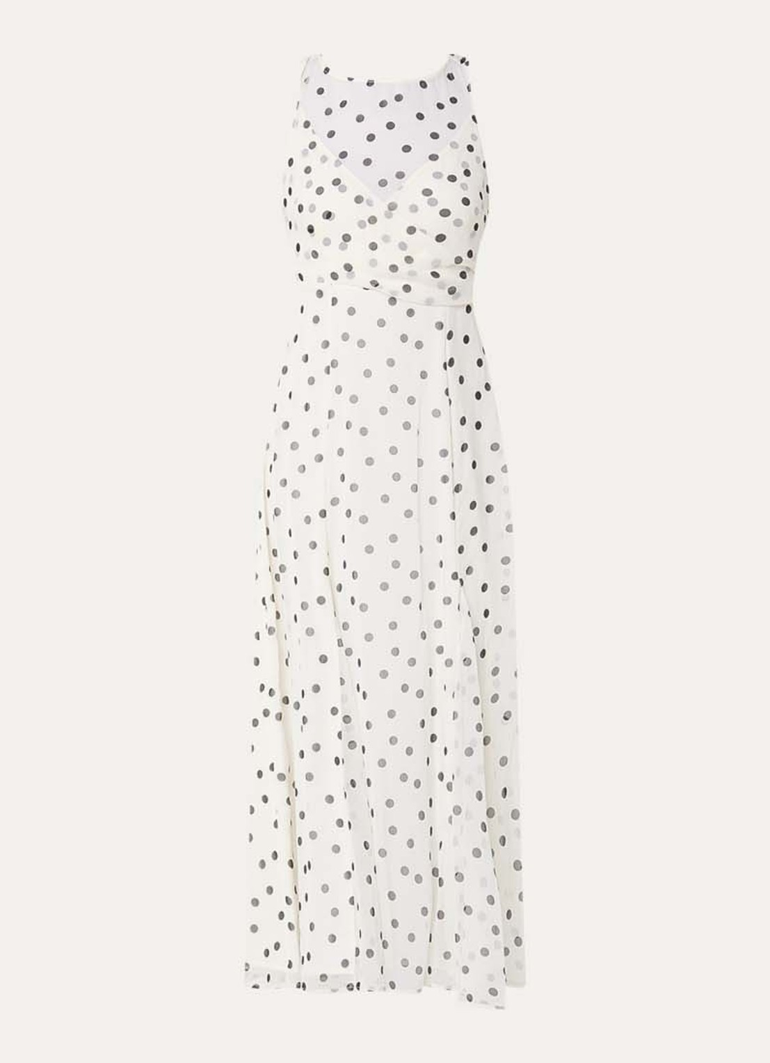 French Connection Emina midi jurk van chiffon met stippenprint - voorkant gebroken wit