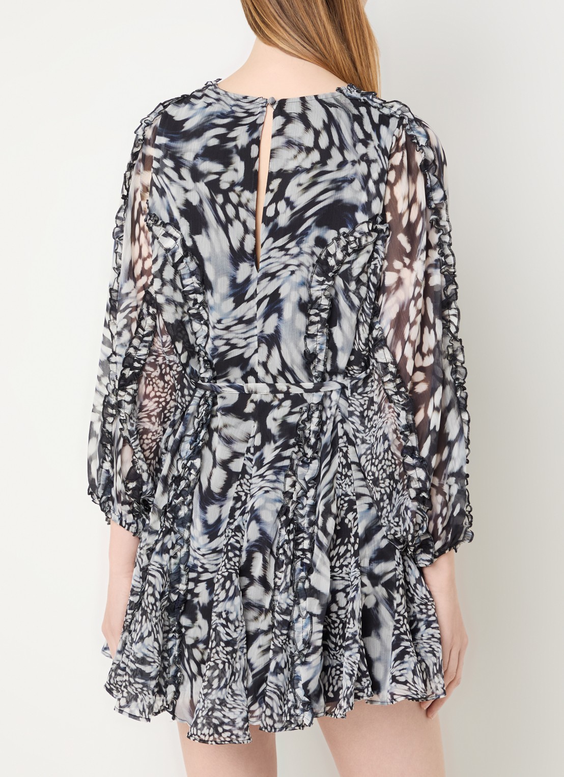 French Connection Emina mini tuniekjurk met print - achterkant 4 grijs