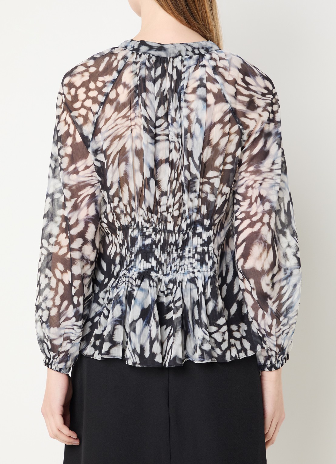 French Connection Emina semi-transparante top met print - achterkant 2 grijs