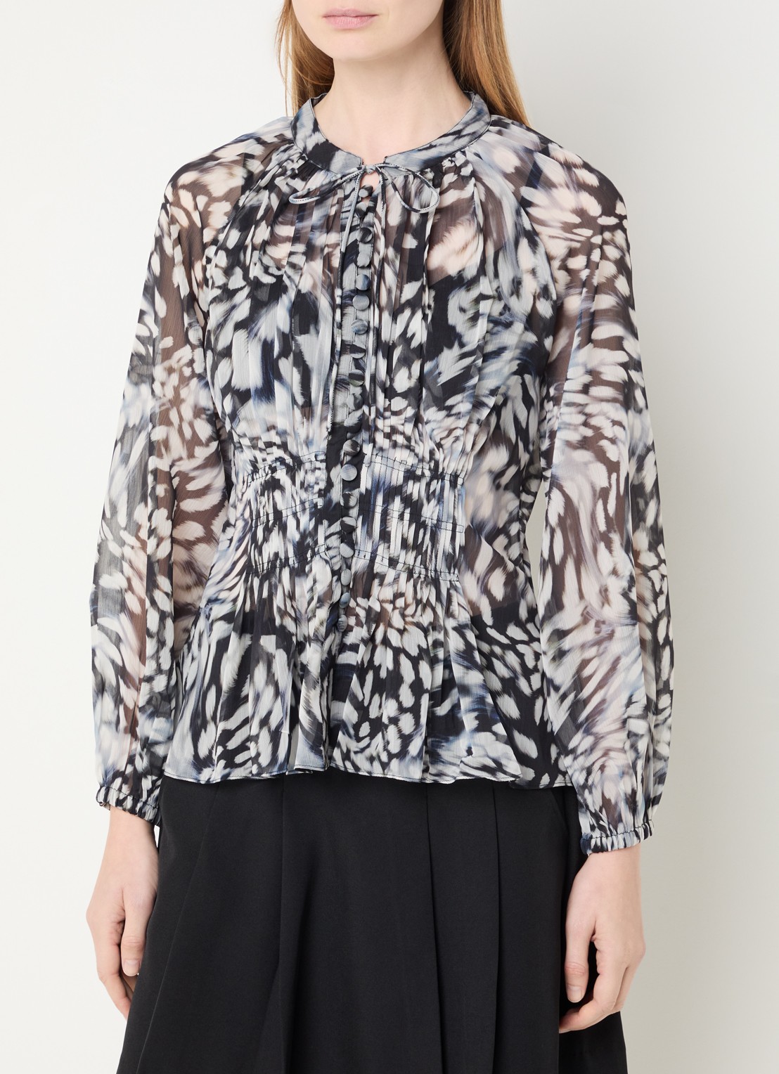 French Connection Emina semi-transparante top met print - detail grijs