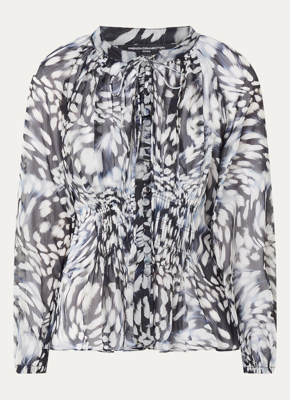 French Connection Emina semi-transparante top met print - voorkant 3 grijs