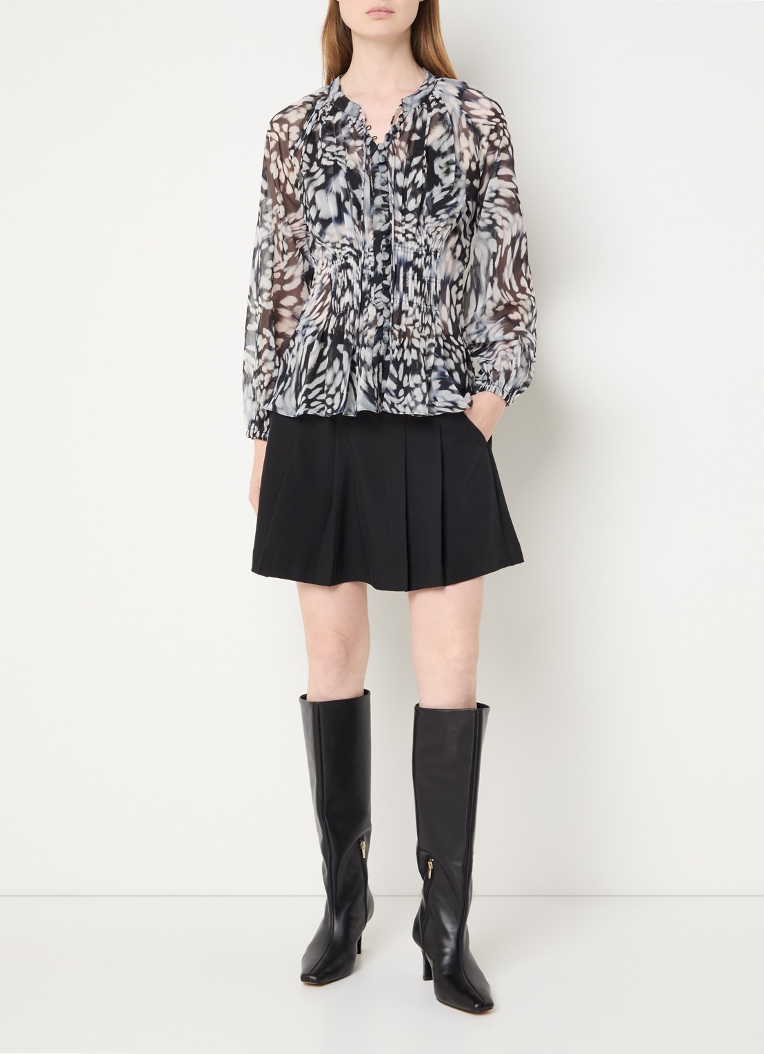 French Connection Emina semi-transparante top met print - voorkant 4 grijs