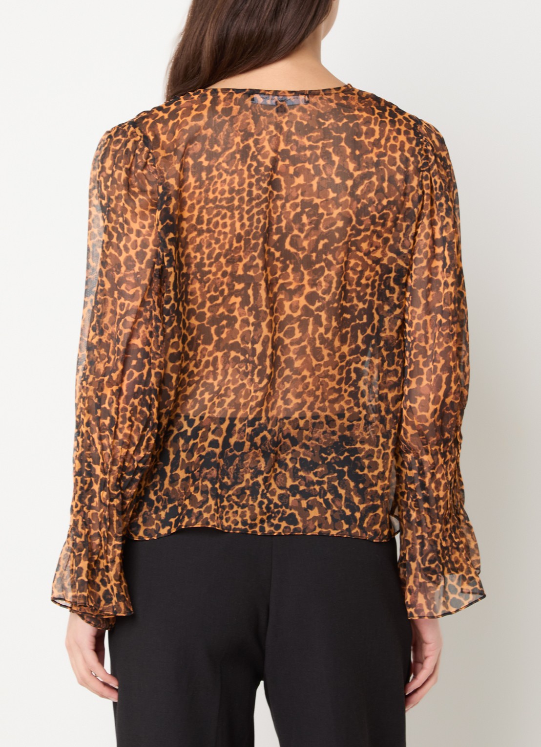 French Connection Emina semi-transparante tuniek van chiffon met panterprint - achterkant 3 oranje