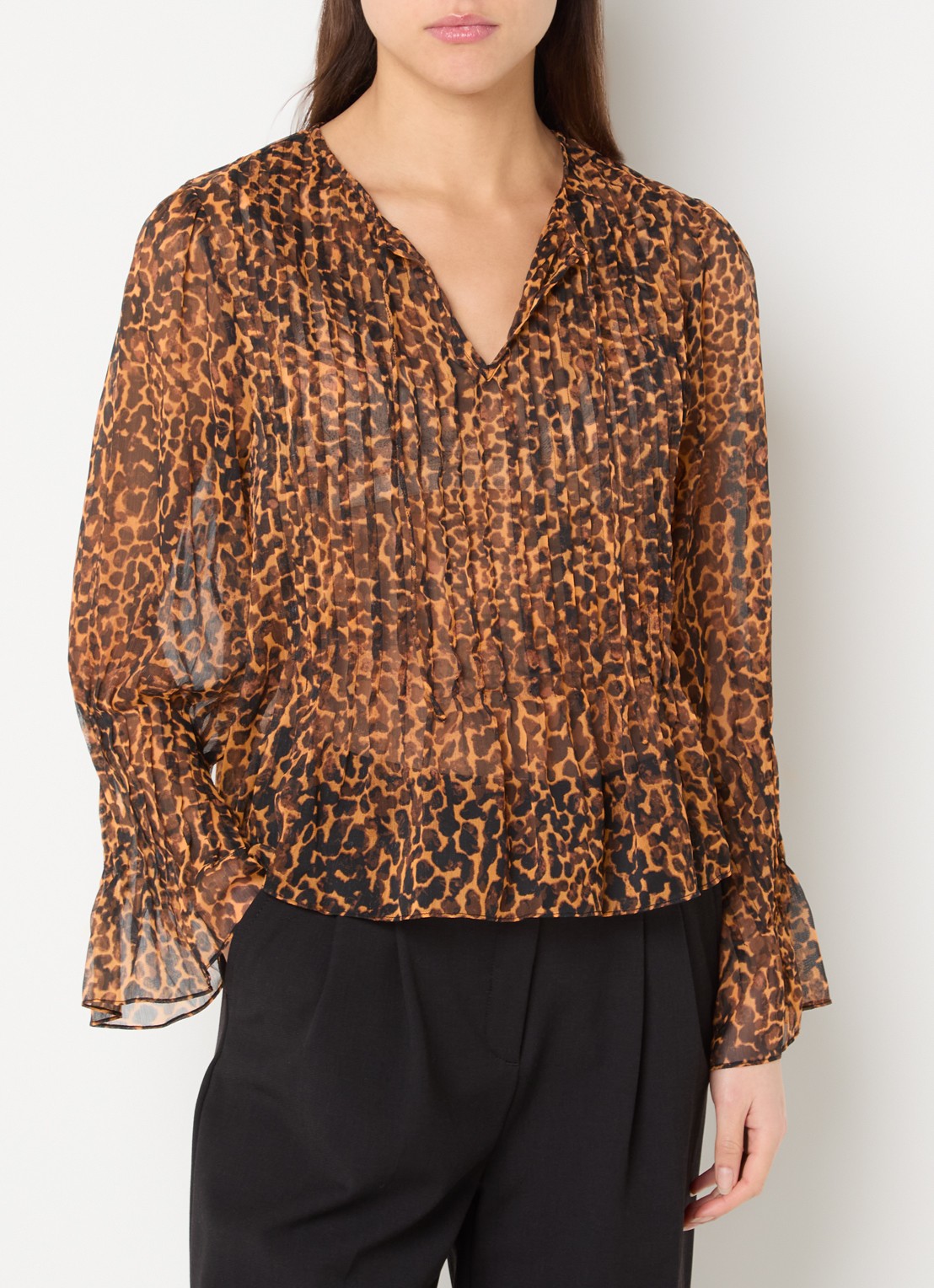 French Connection Emina semi-transparante tuniek van chiffon met panterprint - detail 4 oranje