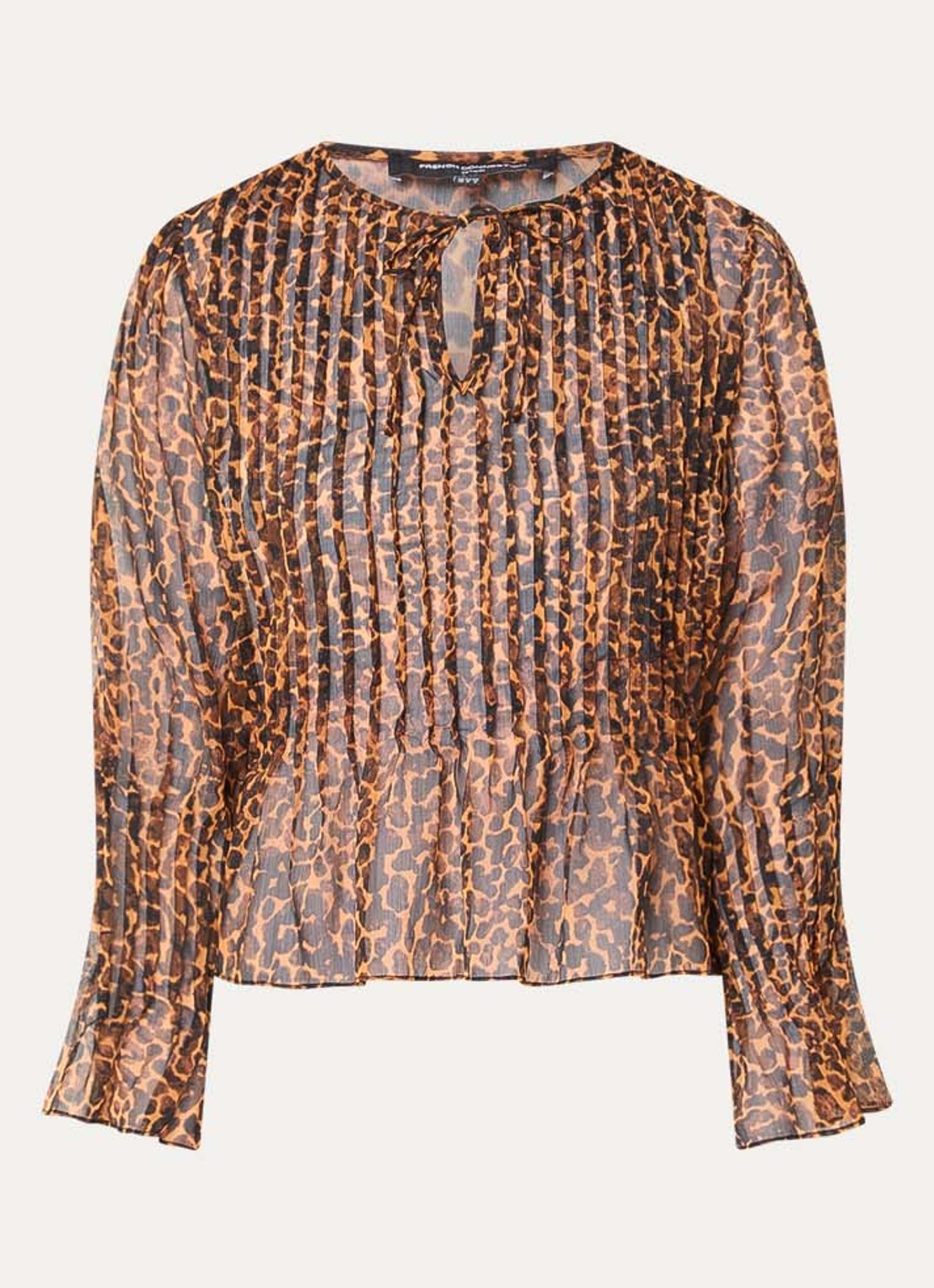 French Connection Emina semi-transparante tuniek van chiffon met panterprint - voorkant oranje