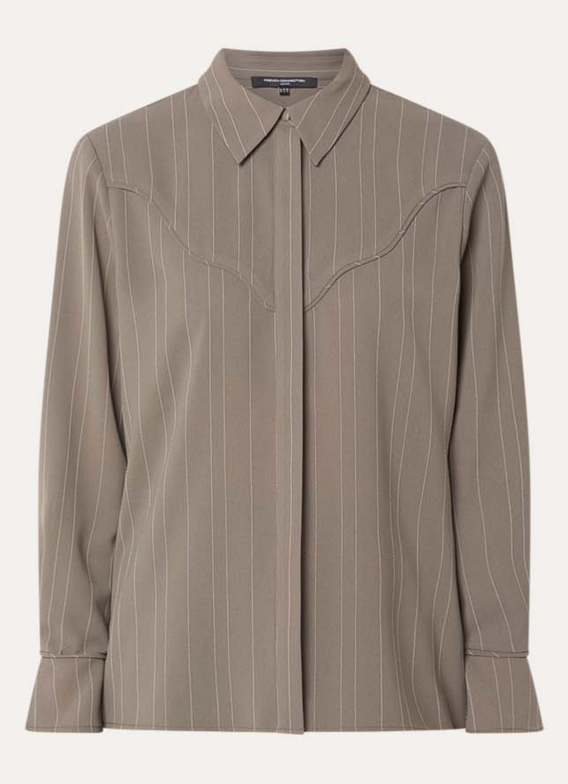 French Connection Emma blouse met siernaad en krijtstreep - voorkant 2 khaki