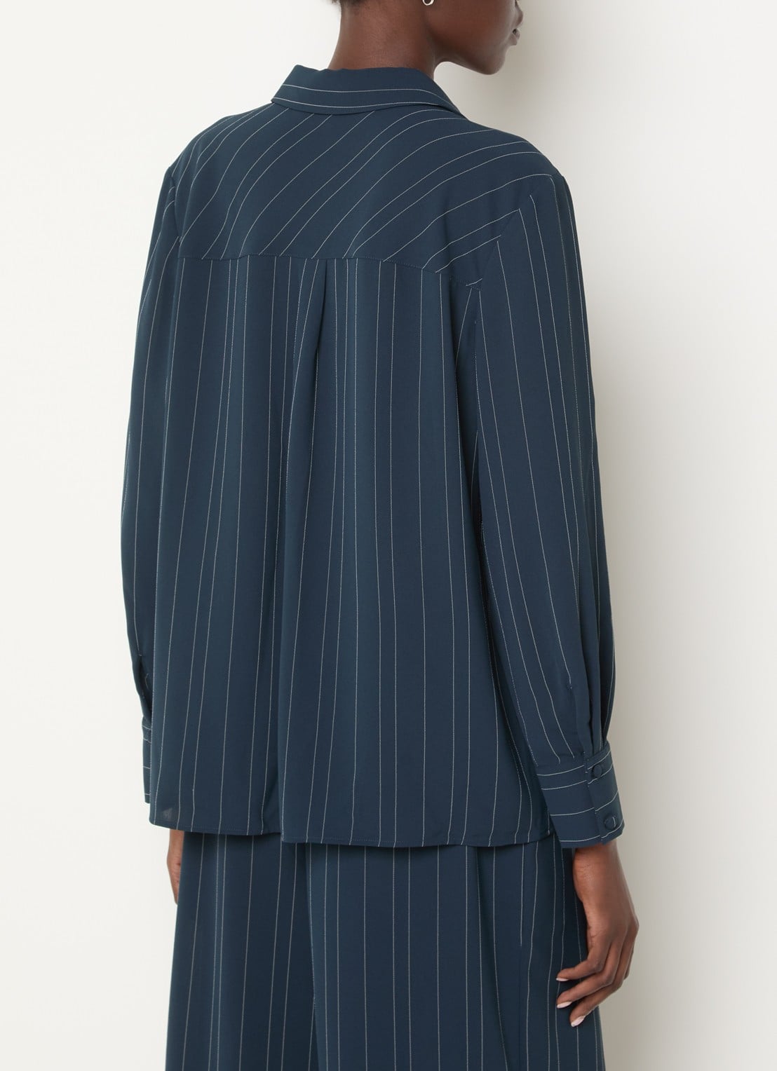 French Connection Erma blouse met krijtstreep - achterkant 2 donkerblauw
