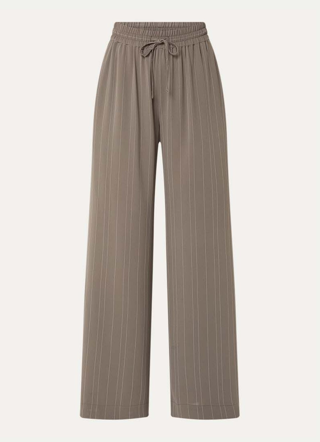 French Connection Erma high waist wide fit broek met krijtstreep en elastische band - voorkant 2 khaki