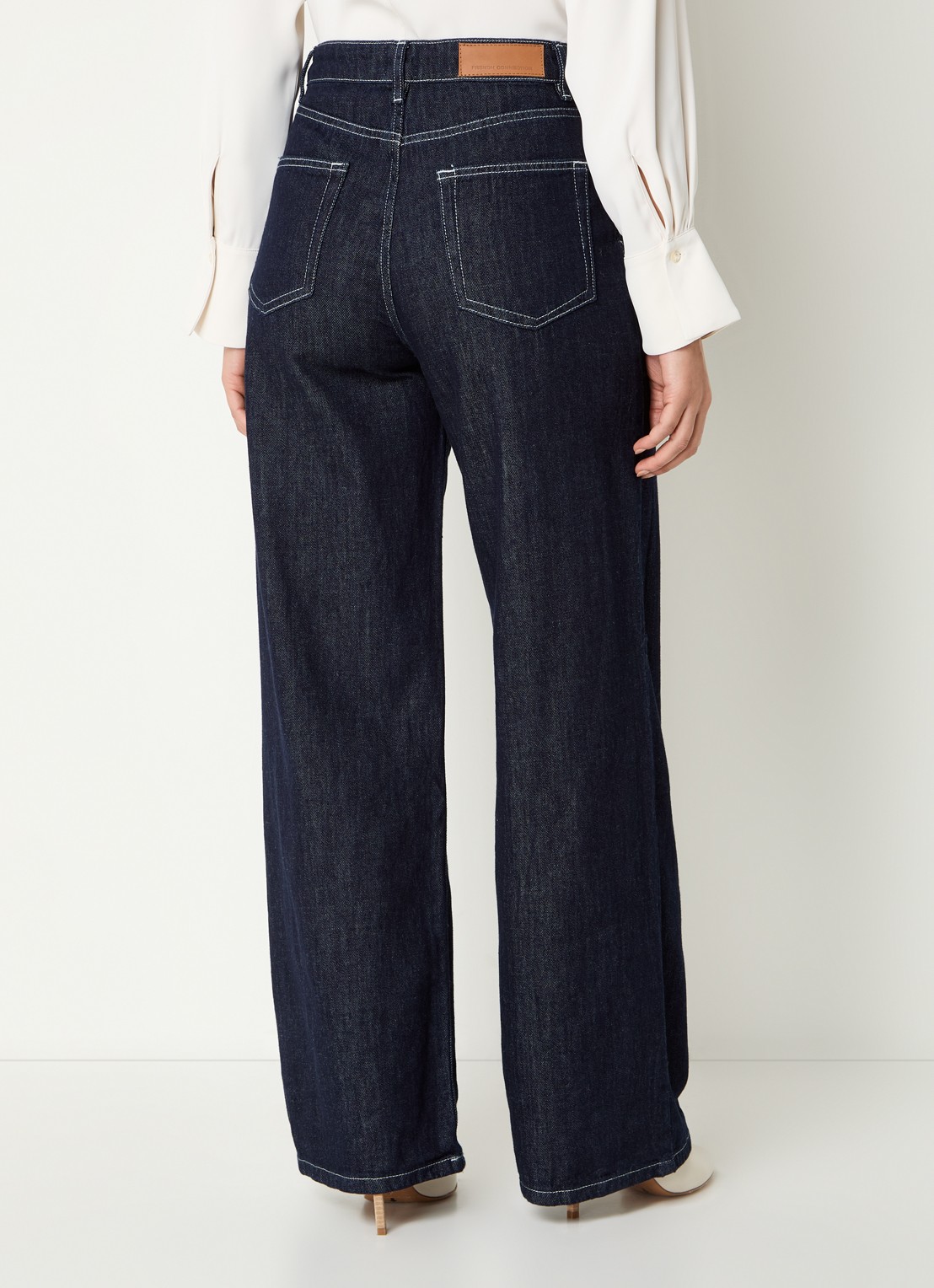 French Connection Finley high waist wide leg jeans met steekzakken - achterkant donkerblauw