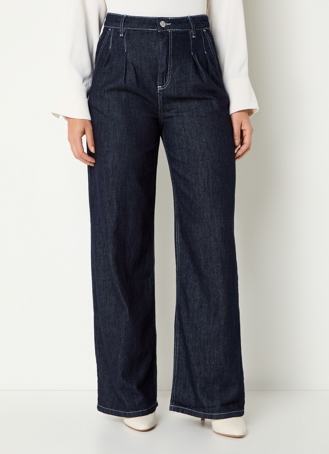 French Connection Finley high waist wide leg jeans met steekzakken - detail 4 donkerblauw