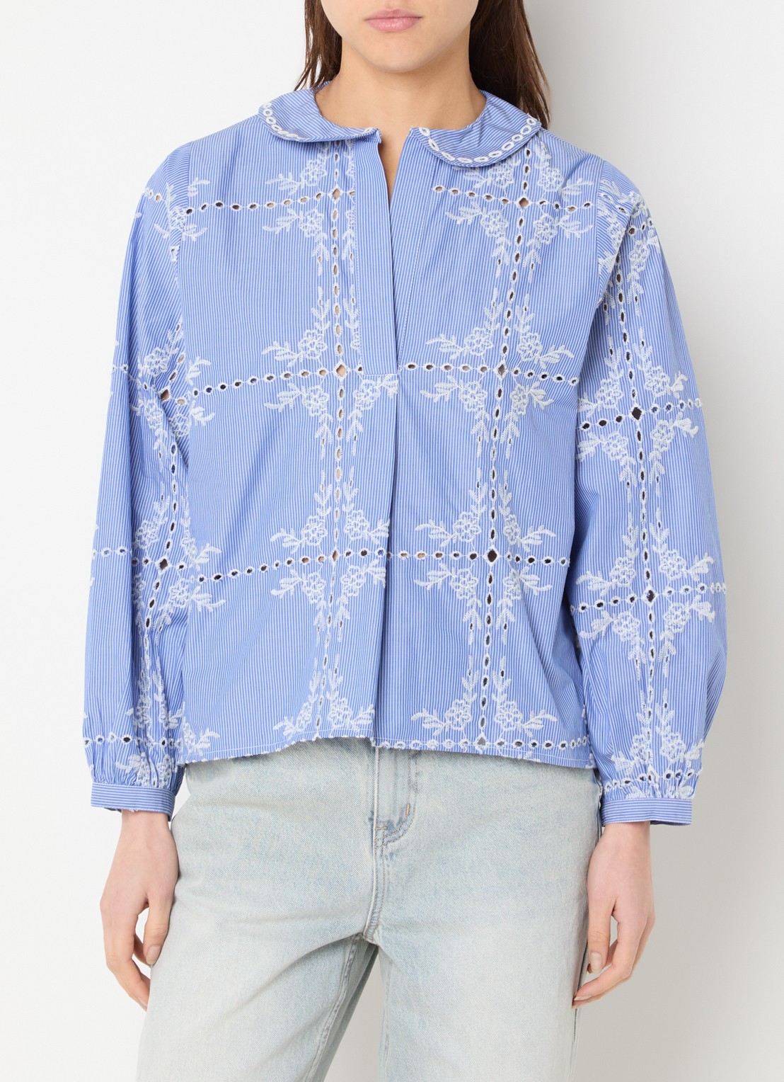French Connection Grayson tuniek met broderie - detail blauw