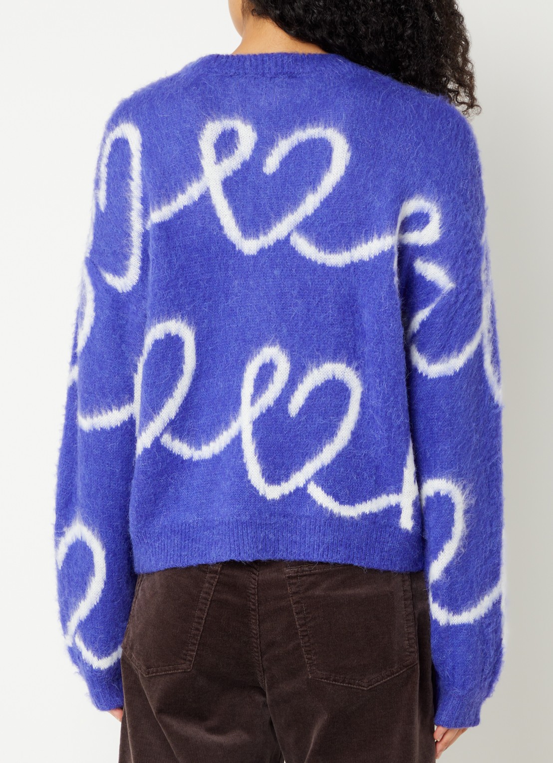 French Connection Hallie Jessika grofgebreide trui in alpaca wolblend met ingebreid patroon - achterkant 4 kobaltblauw