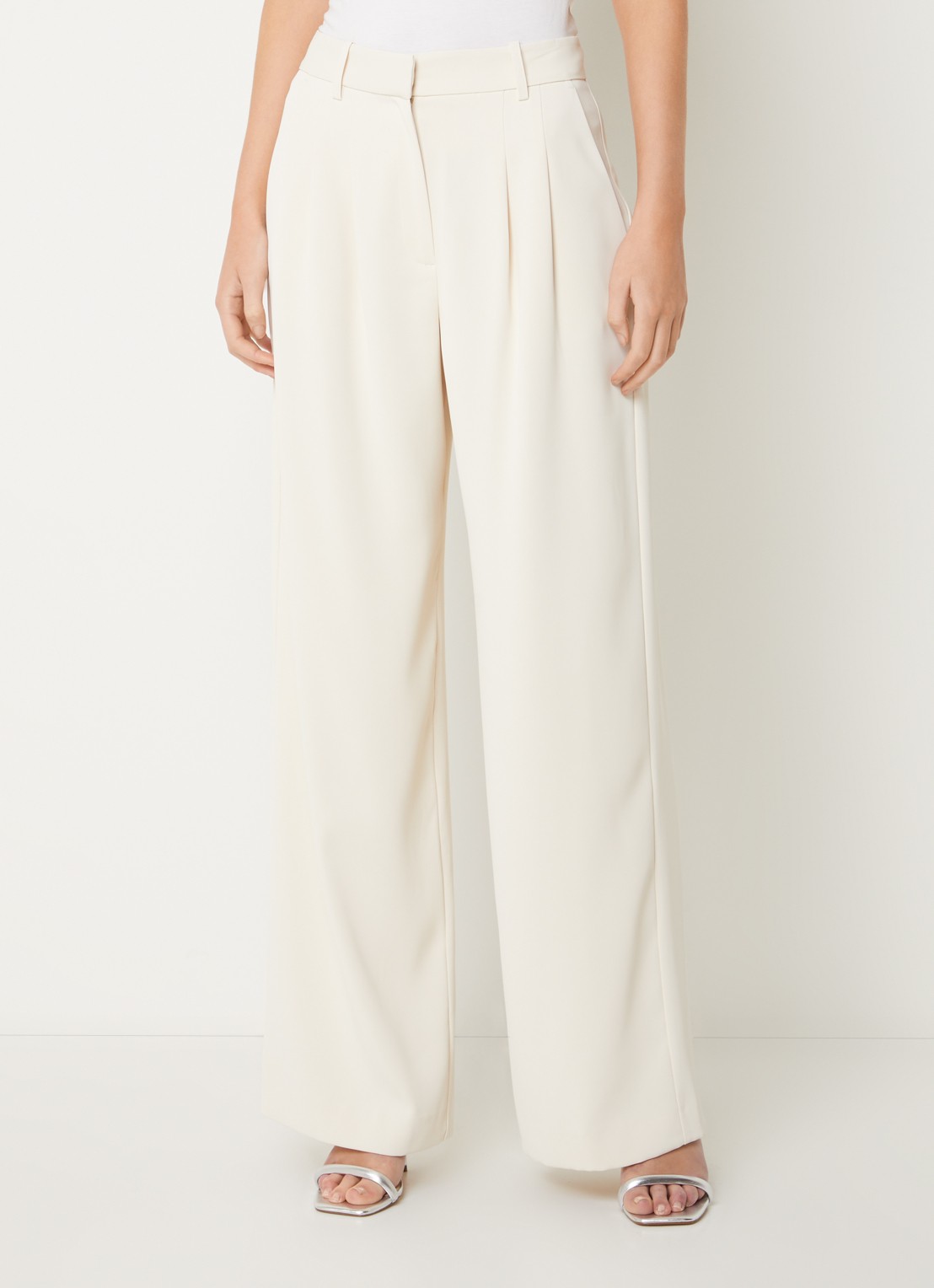French Connection Harrie high waist wide fit pantalon met plooidetail - detail creme