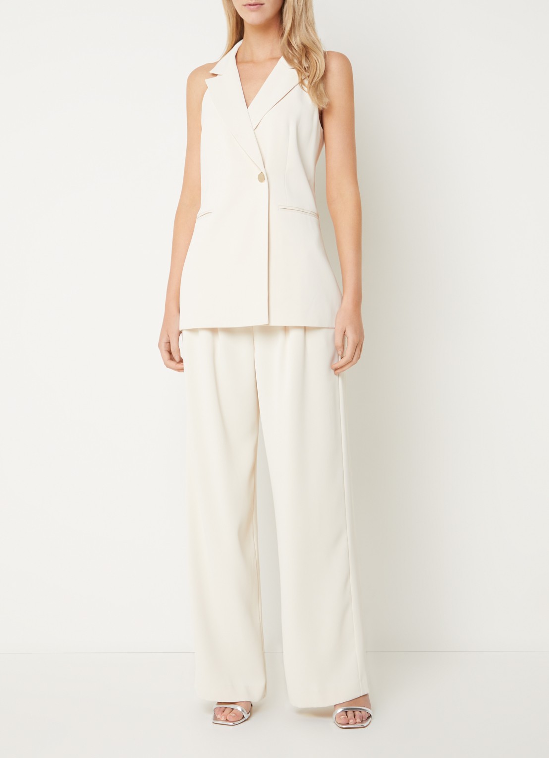 French Connection Harrie high waist wide fit pantalon met plooidetail - voorkant 3 creme