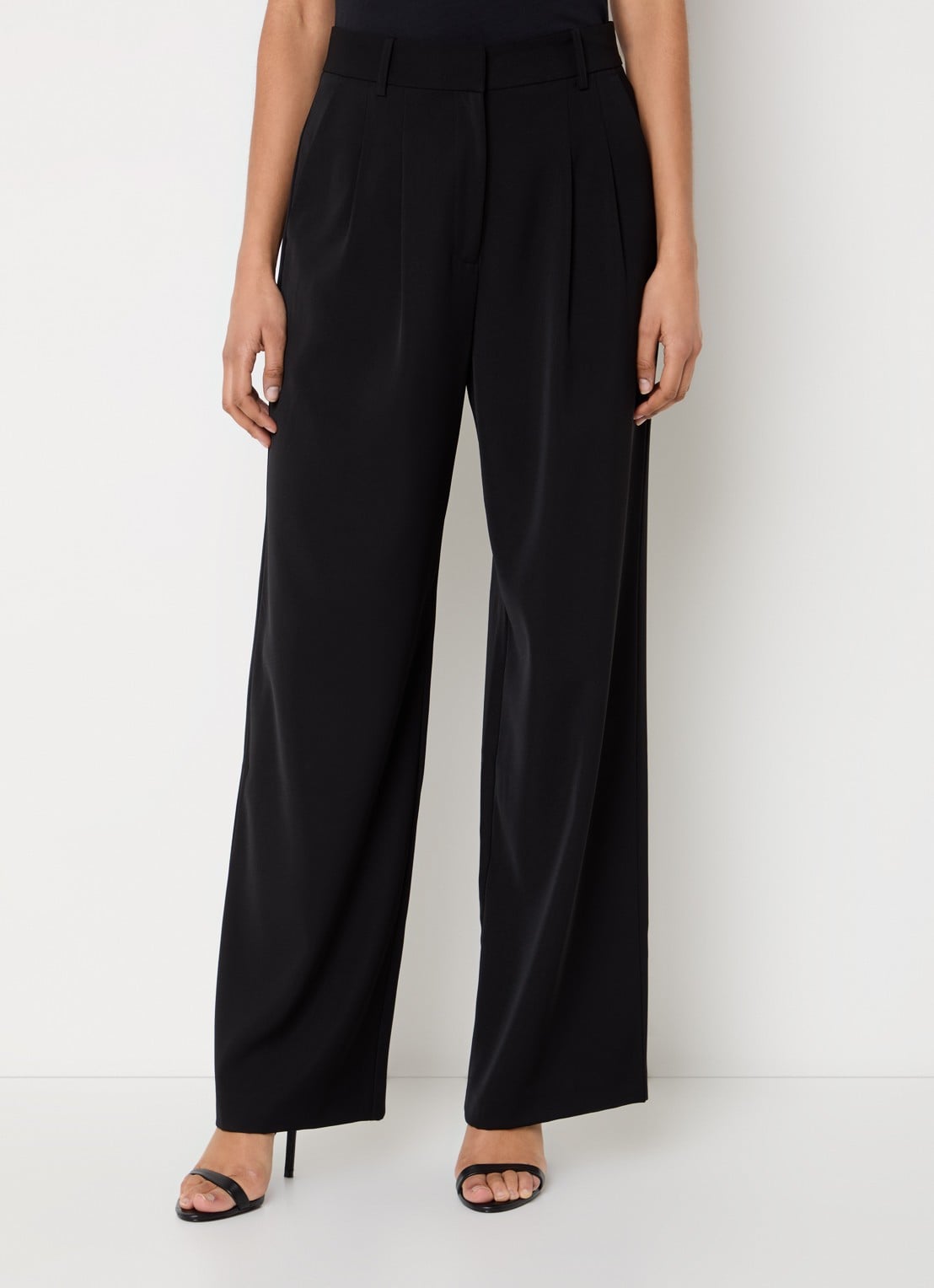 French Connection Harrie high waist wide fit pantalon met plooidetail - detail 4 zwart