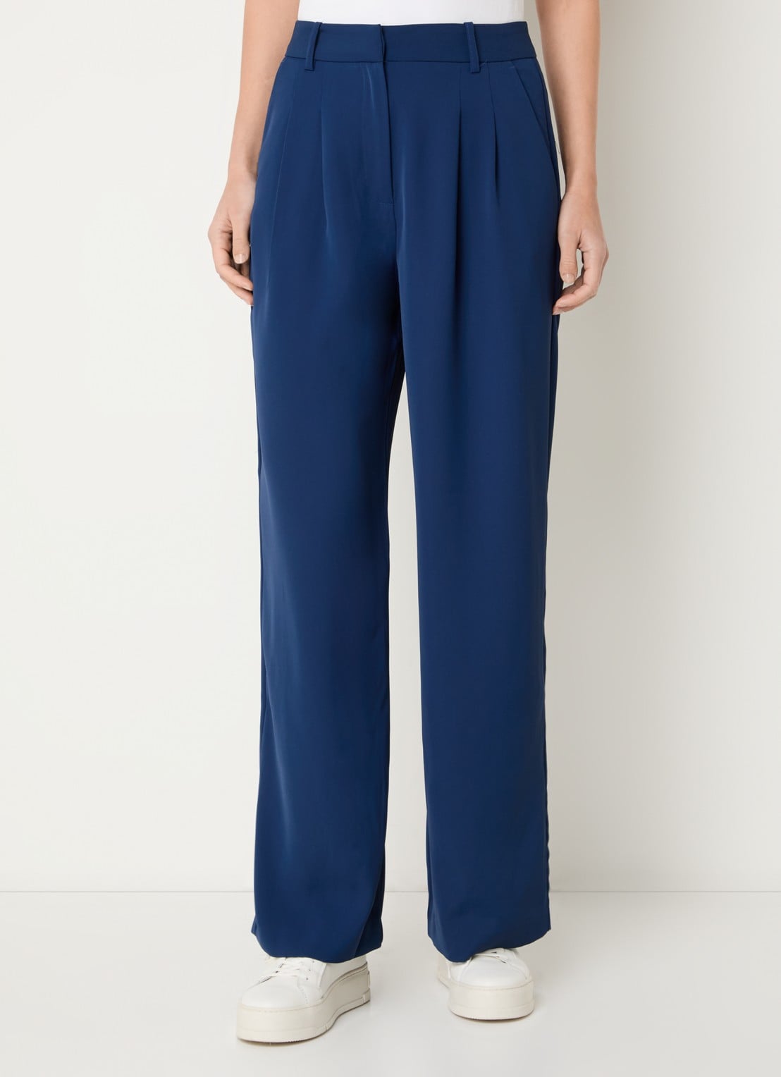 French Connection Harrie high waist wide fit pantalon met plooidetail - detail 3 donkerblauw