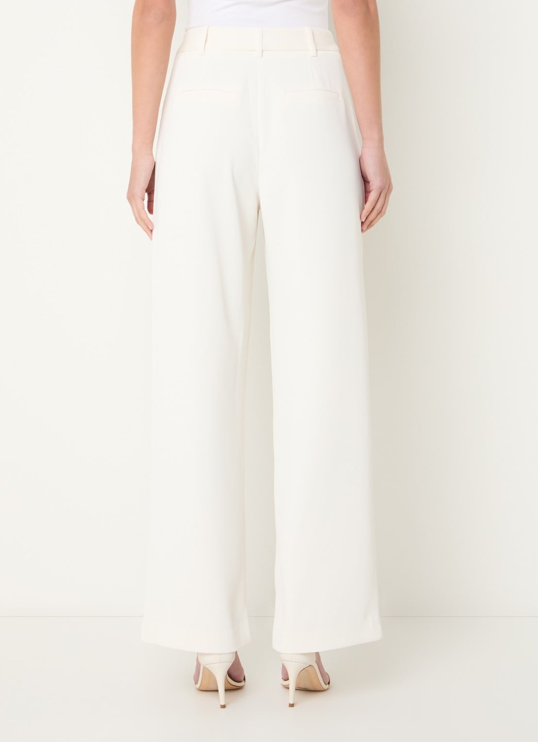 French Connection Harrie high waist wide fit pantalon met plooidetail - achterkant ivoor