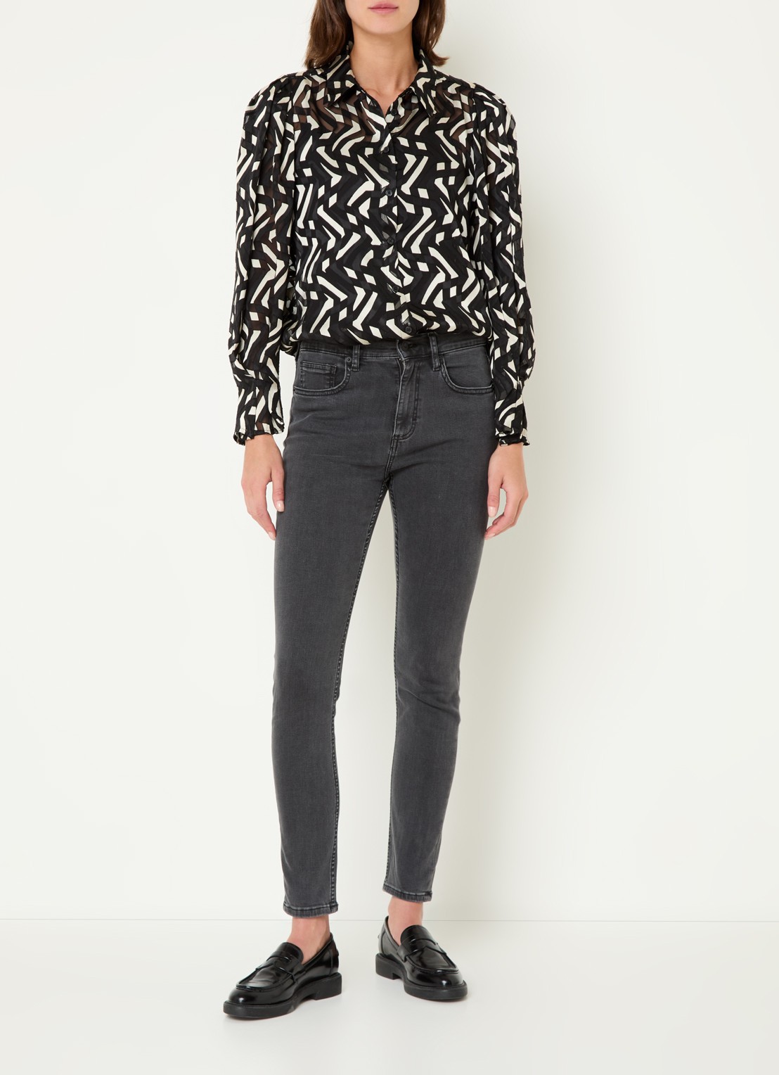 French Connection High waist skinny jeans met stretch - voorkant 3 antraciet