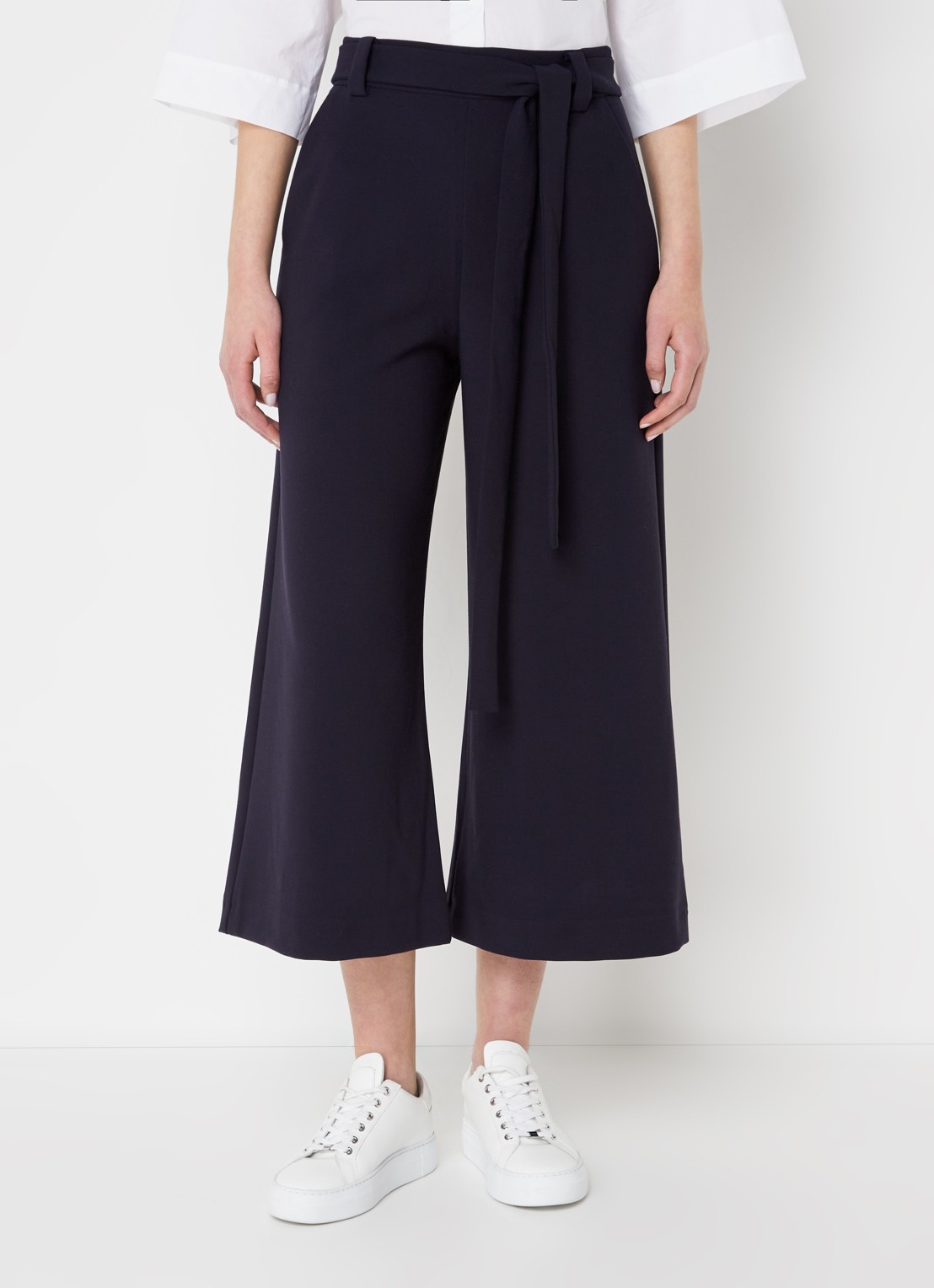 French Connection High waist wide fit culotte met strikceintuur - detail 3 donkerblauw